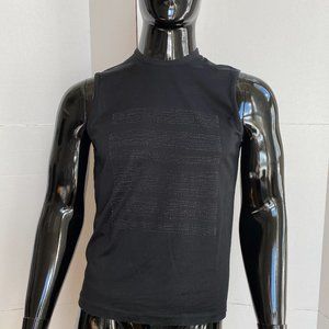 Donna Karan NY Mens Black Cotton Tank Top Grey Stitching Detail Size Medium